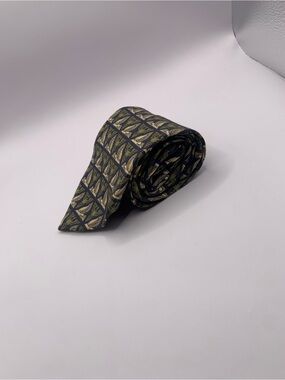 Olive and Black Geometric Pattern Silk Tie 0146 business interview formal